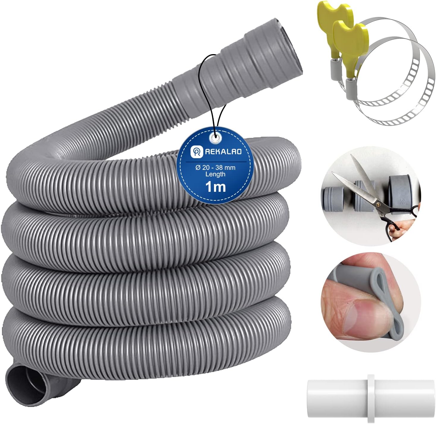 REKALRO Ablaufschlauch Verlängerung, Waschmaschinenschlauch 1m ...